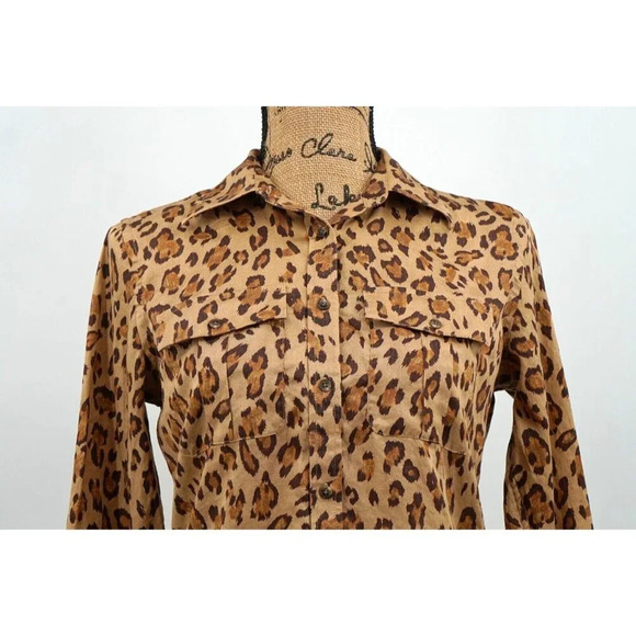 Lauren Ralph Lauren Shirt Women Small Petite Animal Print Button Up 100% Cotton - Picture 4 of 10
